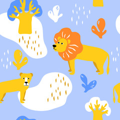 vector lion cute seamless pattern for kids