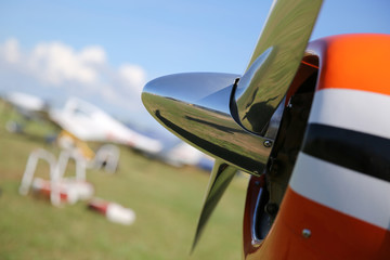 Detail of a light airplane at a small airport, Gotland Sweden. © Tintin Design Studio