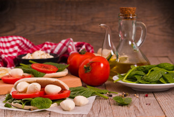 Tigella bread with spinach and tomatoes. 