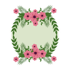 Naklejka premium circular postcard with roses and leafs decoration