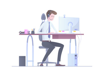 Vector illustration of the profession of the call center operator is on white.