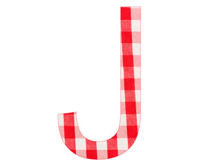 Letter J of the alphabet - Red checkered fabric tablecloth - White background