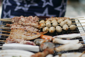 Close up food for party on holiday.Grill food  meat ball.