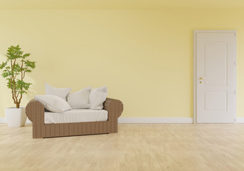 Modern living room interior with sofa on living coral color of the Year 2019,3d rendering