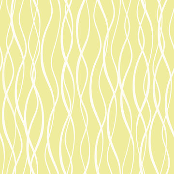 White Hand Drawn Abstract Vertical Wavy Doodle Lines. Seamless Vector Mesh Pattern On Yellow Background. Great As A Texture, For Packagin, Wellness Products, Fabric, Stationery, Giftwrap