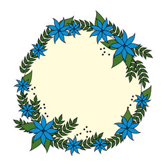 Fototapeta na wymiar circular postcard with flowers and leafs decoration