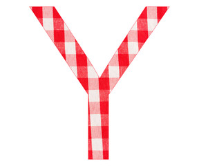 Letter Y of the alphabet - Red checkered fabric tablecloth - White background