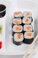 Japanese food. Sushi rolls set on white background