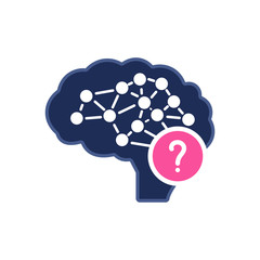 Brain icon with question mark. Intelligence icon and help, how to, info, query symbol