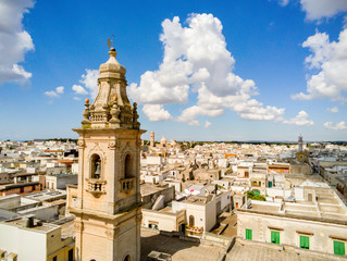 Fototapeta na wymiar Aerial View of the Belltower of the Church of St. John Baptist in the Town of Sava, near Taranto, in the South of Italy
