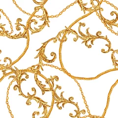 Behang Glamour stijl Gouden ketting glamour barokke stijl naadloze patroon achtergrond.
