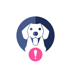 Dog icon with exclamation mark. Labrador retriever icon and alert, error, alarm, danger symbol