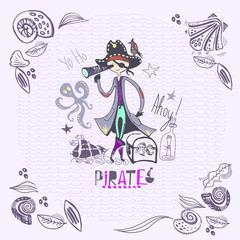 A cartoon vector illustration pirate of hand drawn