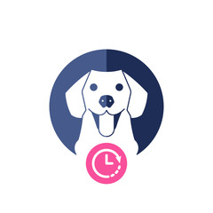 Dog icon with clock sign. Labrador retriever icon and countdown, deadline, schedule, planning symbol