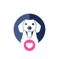 Dog icon with heart sign. Labrador retriever icon and favorite, like, love, care symbol