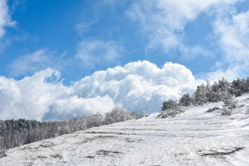 winter landscape with blue sky and clouds