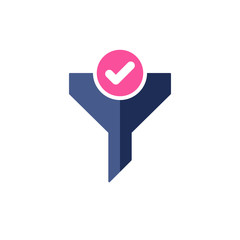 Filter icon with check sign. Funnel icon and approved, confirm, done, tick, completed symbol