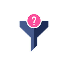 Filter icon with question mark. Funnel icon and help, how to, info, query symbol