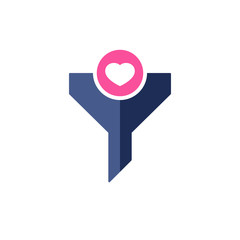 Filter icon with heart sign. Funnel icon and favorite, like, love, care symbol
