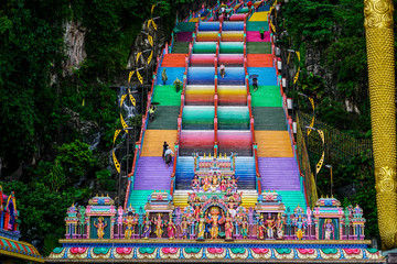 Colorful steps at the entrance to Batu cave in Malaysia.
