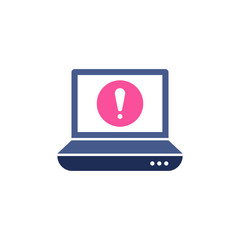 Laptop icon with exclamation mark. Notebook icon and alert, error, alarm, danger symbol