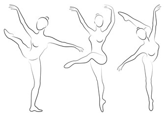 Obraz na płótnie Canvas Collection. Silhouette of a cute lady, she is dancing ballet. The girl has a slim beautiful figure. Woman ballerina. Vector illustration set