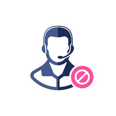 Support icon with not allowed sign. Customer service agent with headset icon and block, forbidden, prohibit symbol