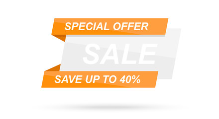 Sale banner template. Speech bubble. Abstract concept. Simple modern design. Orange color. Special offer, black friday. Flat style vector illustration.