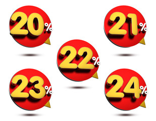 Obraz premium 20-24 Percent 3D rendering on white background.(with Clipping Path).