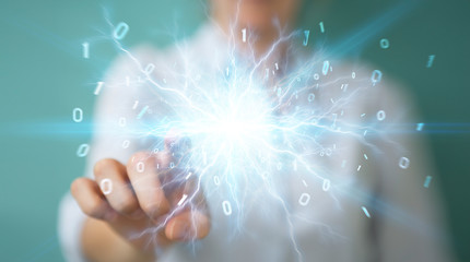 Woman creating renewable and sustainable eco energy 3D rendering