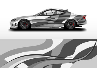 Obraz premium Car wrap graphic vector. Abstract stripe racing background kit designs for wrap vehicle, race car, rally, adventure and livery