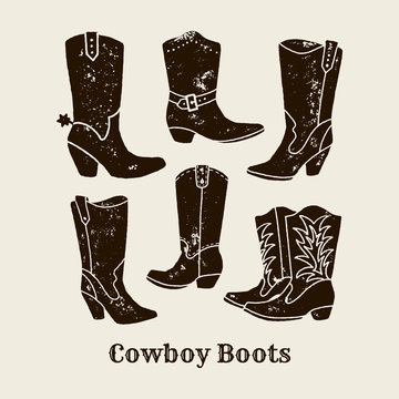 Cowboy boots silhouette Collection in retro style