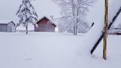 Fototapeta na wymiar Cattage, Snowy winter in northen Sweden