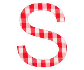 Letter S of the alphabet - Red checkered fabric tablecloth - White background