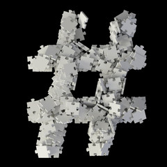 Obraz premium Tag mark made with many jigsaw pieces, original 3d rendering