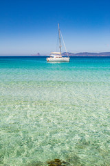 Impressive sea view: the amazing colors of the mediterranean sea in La Sabina, Formentera Island, Baleares, Spain