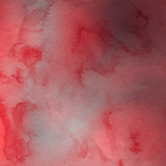 Red ink and watercolor texture on white paper background. Paint leaks and ombre effects. Hand painted abstract image.