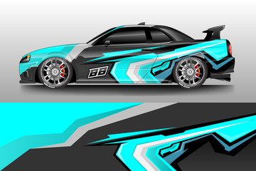 Obraz premium Car wrap graphic vector. Abstract stripe racing background kit designs for wrap vehicle, race car, rally, adventure and livery