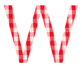 Letter W of the alphabet - Red checkered fabric tablecloth - White background