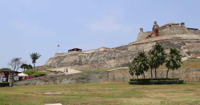 Cartagena Columbia Castillo San Felipe de Barajas pan. Major port trading center founded by Colonial Spanish in 1533. Old town and walled protected city. Economy based on tourism and commerce.