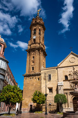 Fototapeta na wymiar San Sebastian church tower in Antequera, Malaga Province, Andalusia, Spain
