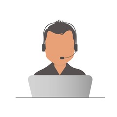 Call center operator with headset, Support Services, Online Support Center, Flat Designed Vector Illustration
