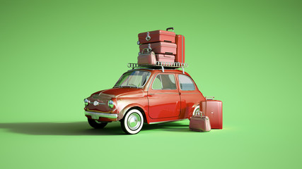 Retro car on a trip red green