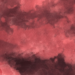 Red ink and watercolor texture on white paper background. Paint leaks and ombre effects. Hand painted abstract image.