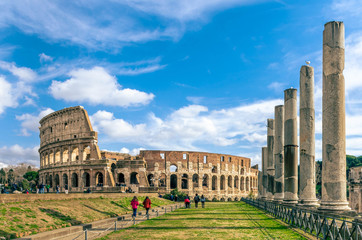 Rome Italy-scenic view of Colosseum, one of the most important sights of Rome.