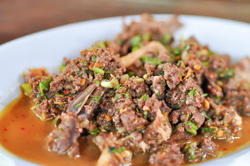 spicy minced meat salad or spicy minced pork salad