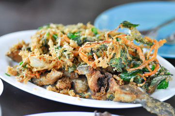 fried fish with fried vegetable
