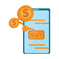 Smartphone with a coins icon. Mobile app. Vector illustration design