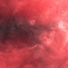 Red ink and watercolor texture on white paper background. Paint leaks and ombre effects. Hand painted abstract image.