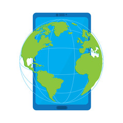 Smartphone with an earth planet icon. Mobie app. Vector illustration design